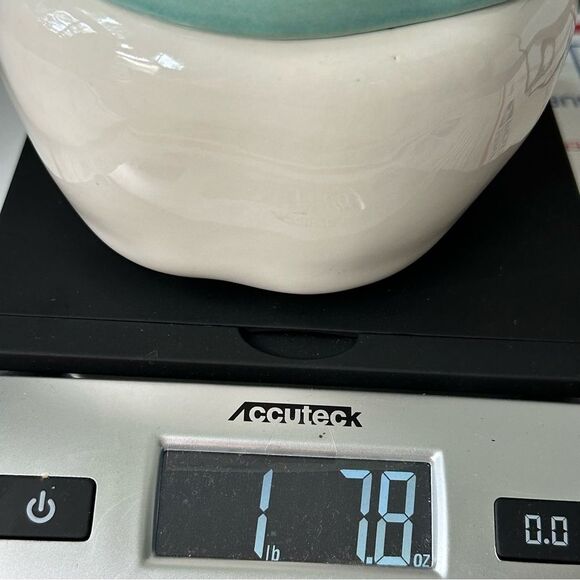 Hoenig of California Mid Century Ceramic Apple Lidded Bowl White and Turquoise - Picture 13 of 13